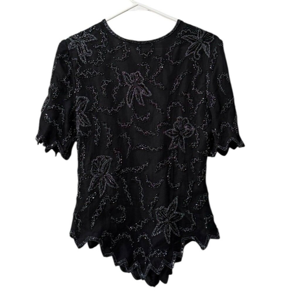 Laurence Kazar Womens Beaded Top Size Large‎ Silk Party Formal Classic Embellish